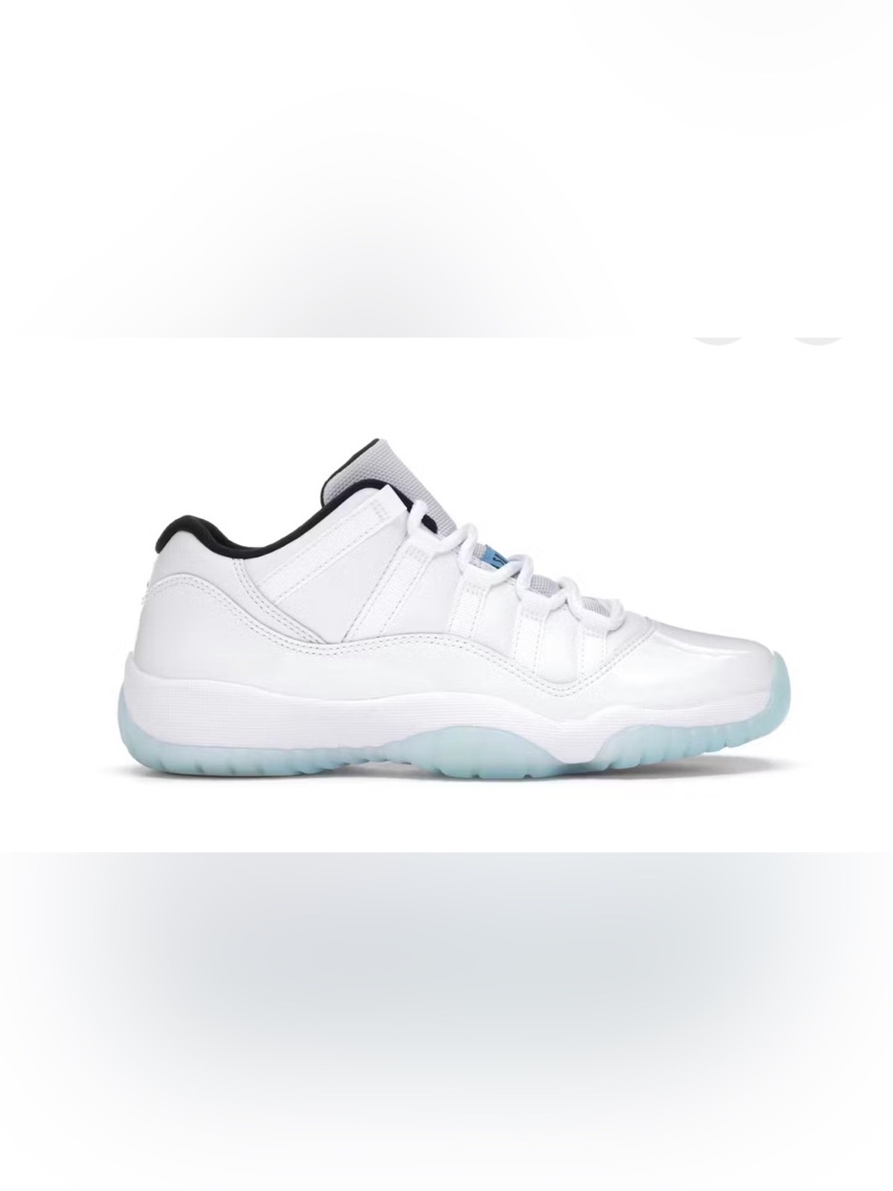 White Low-Top Sneaker with Icy Blue Sole/ Jordan 11 retro